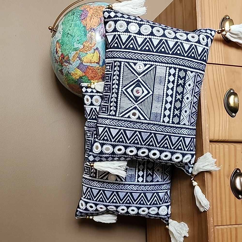 Kim Seybert Living Embroidered Geometric Pillows with Tassels